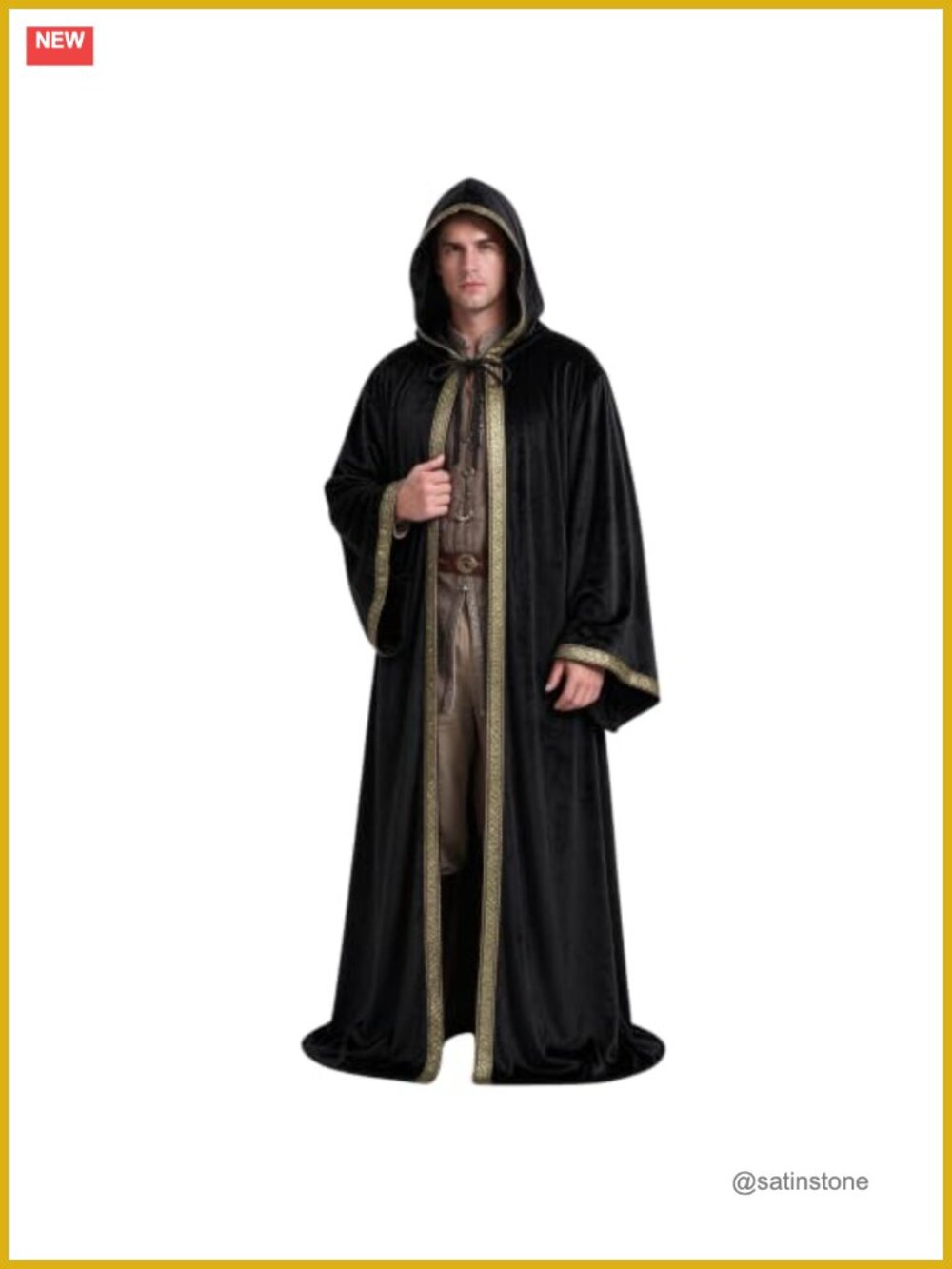 Unisex Velvet Wizard Robe Hooded Medieval Cape Halloween Cosplay Costume